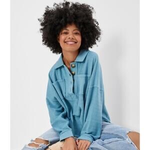 American Eagle Textured Henley Pullover Sweatshirt Oversized Size XS